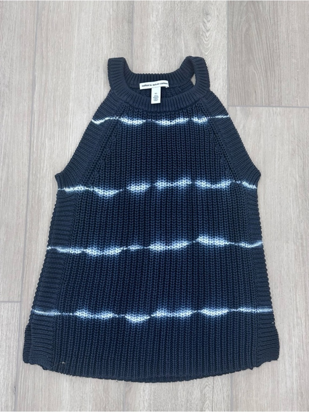 Cotton by Autumn Cashmere sleeveless halter knit tank tie dye blue XS
